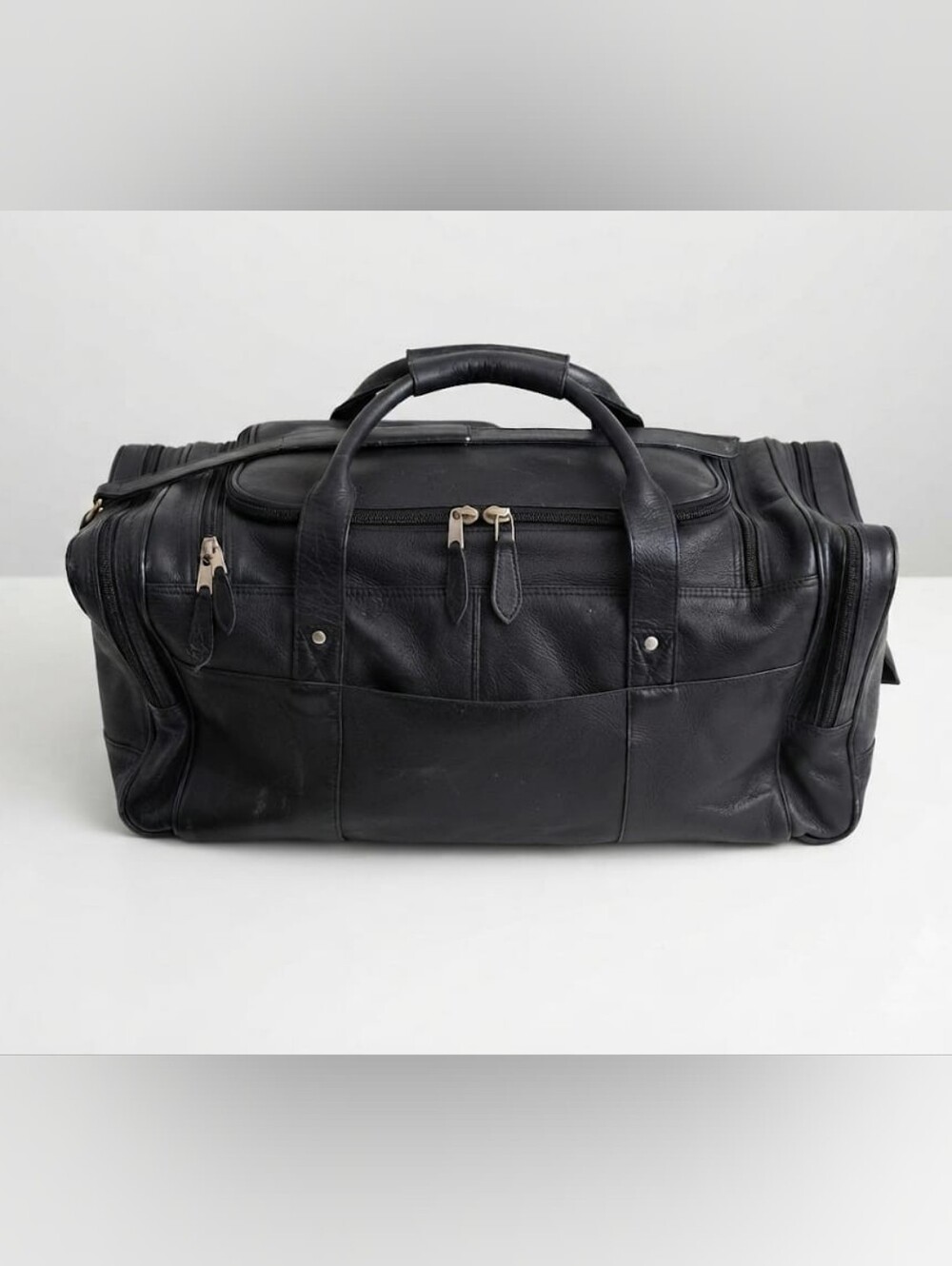 Vintage Black Leather Weekender Duffel Bag Travel Luggage, Mens, Bikercore
